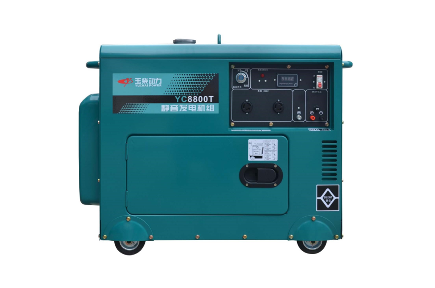玉柴YC8800T低噪音静音款8kw电启动柴油发电机单相220v小型家用应急发电机(图1)